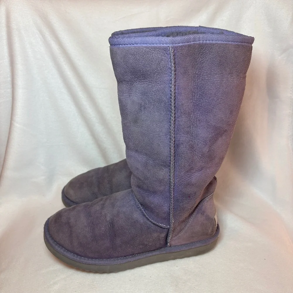 UGG Australia Classic Tall Purple Suede Sheepskin Boots Womens 5815